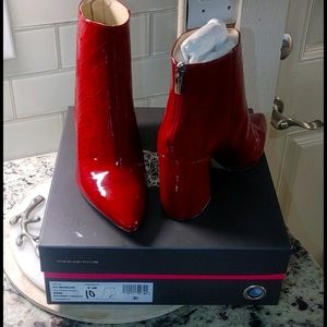 Vince Camuto Wine Patent Crocodile ankle boots